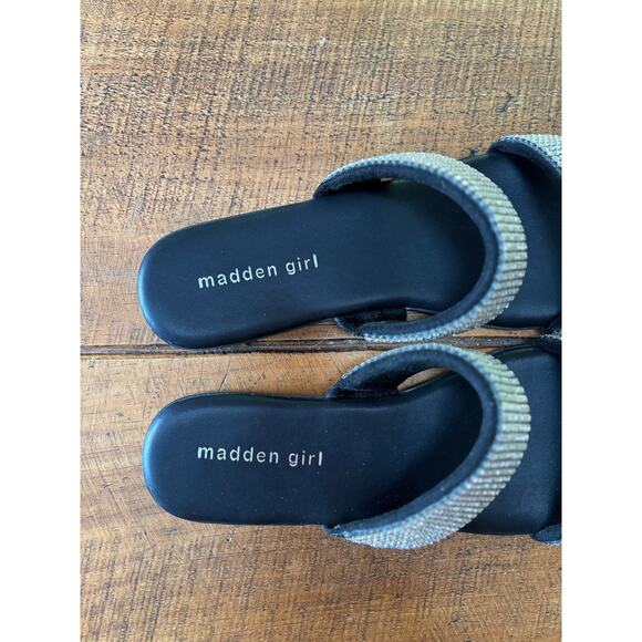 Womens Madden Girl Black Sparkle Rhinestone Slides Sandals Size 8.5 - Picture 3 of 7